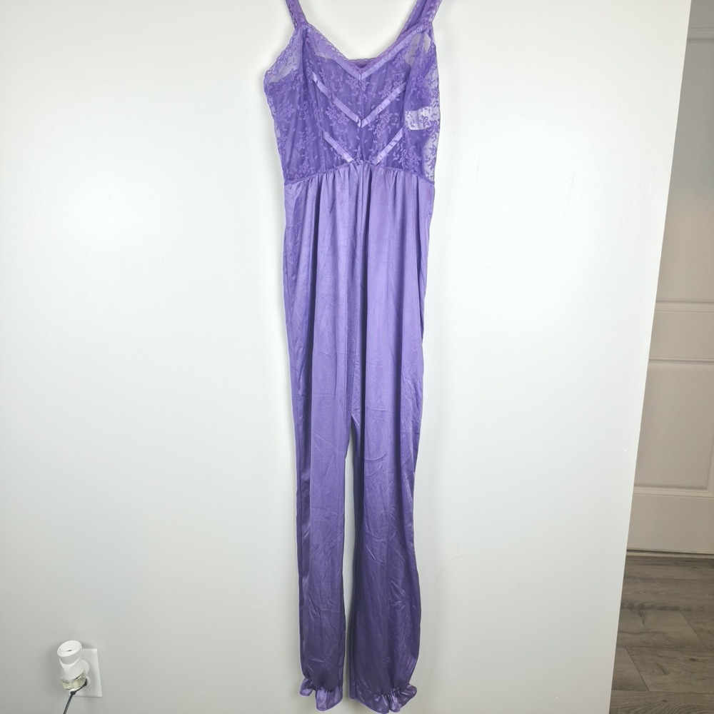 Vtg Purple Lace & Satin Womens Jumpsuit Small Undercover Wear Delicate Slee.A48